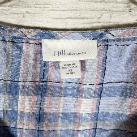 J.Jill Love Linen Plaid A-line Maxi Dress Rain Drop Blue Pink W/Pockets XS Pet - Picture 11 of 11